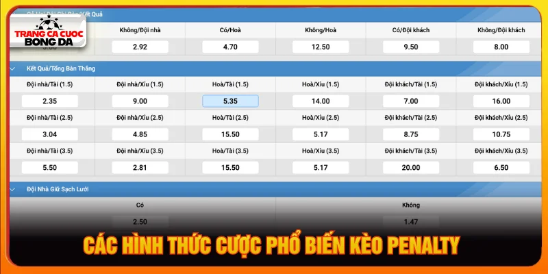 Loại hình cược cần nhớ trong cách chơi kèo penalty