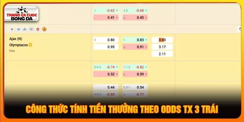 Công thức tính tiền thưởng theo odds tx 3 trái